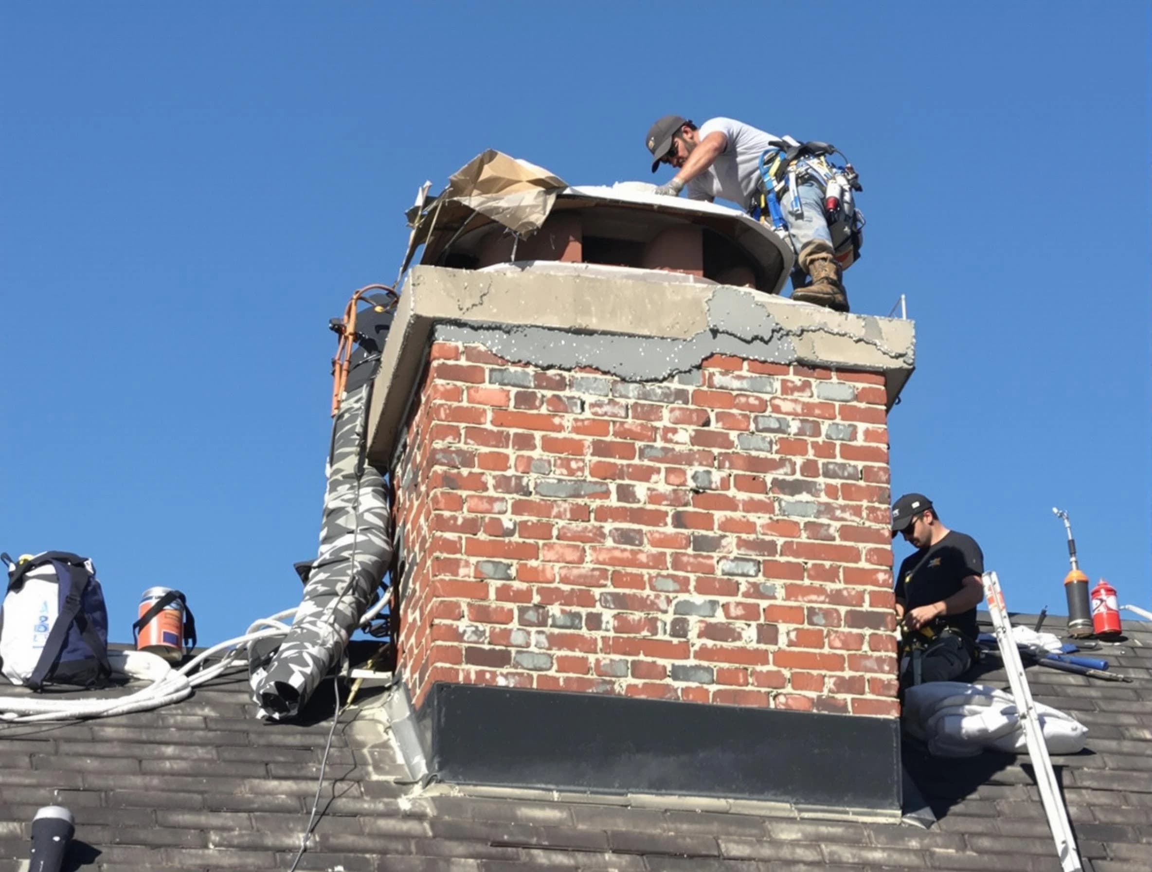 Bluffdale Chimney Sweep installing a custom chimney crown in Bluffdale, UT