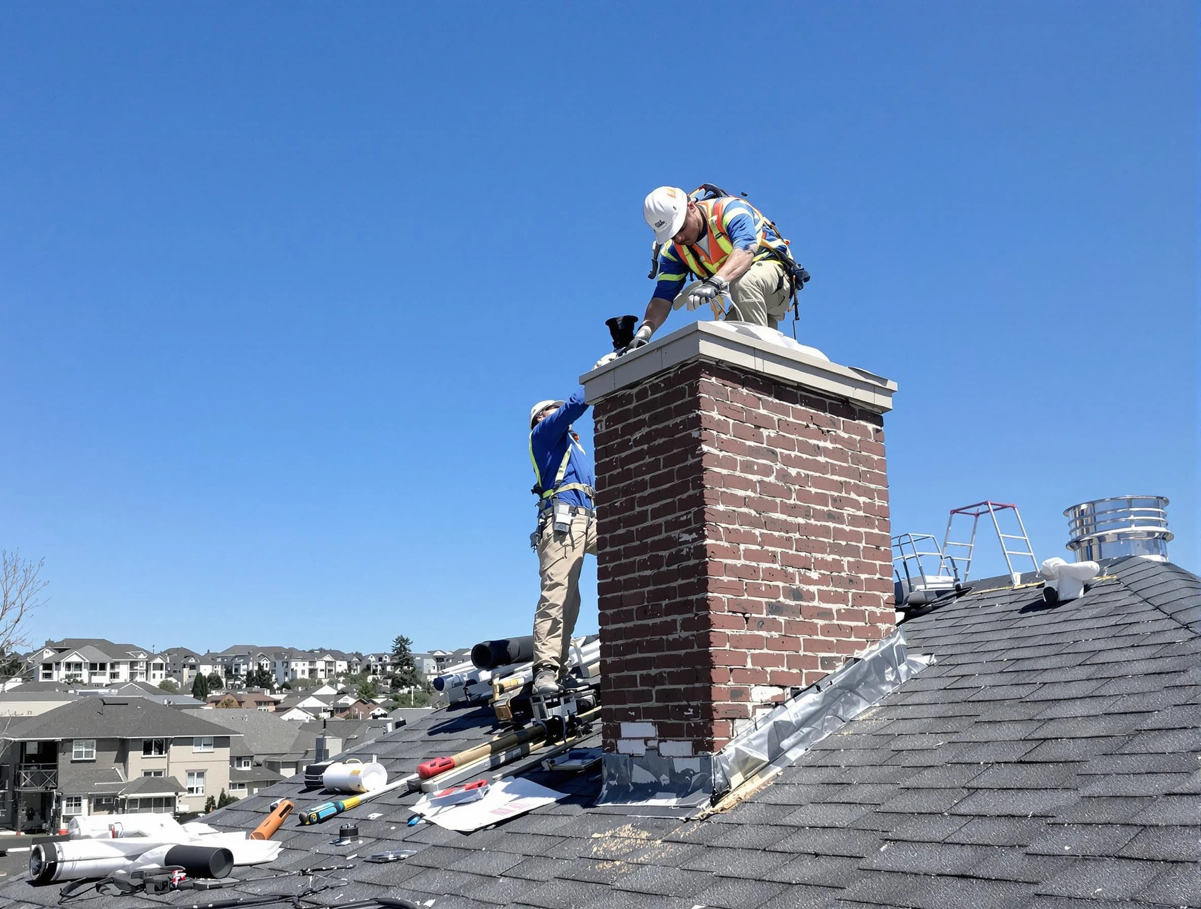 Bluffdale Chimney Sweep repairing a chimney crown in Bluffdale, UT