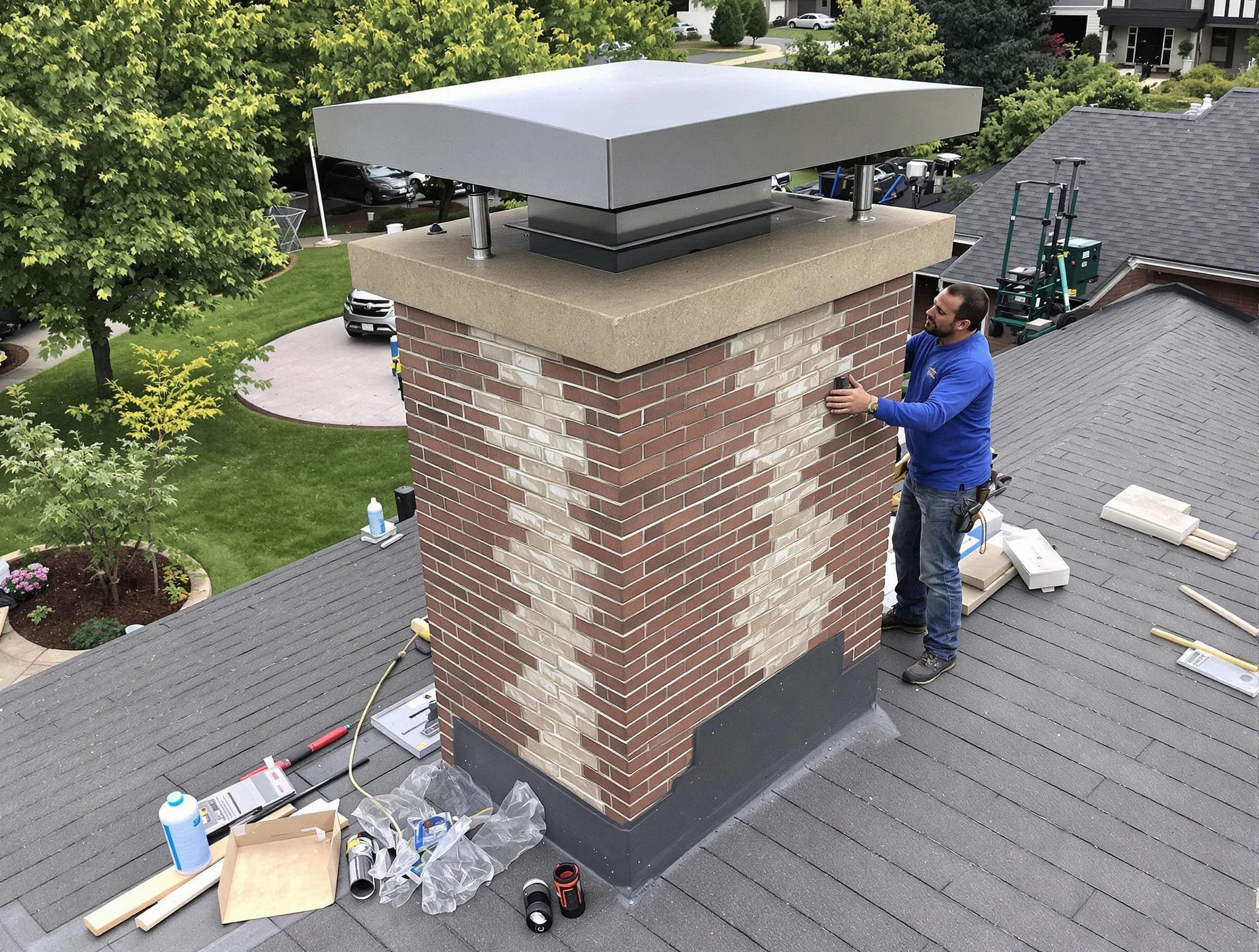 Bluffdale Chimney Sweep team working on a custom chimney remodel in Bluffdale, UT