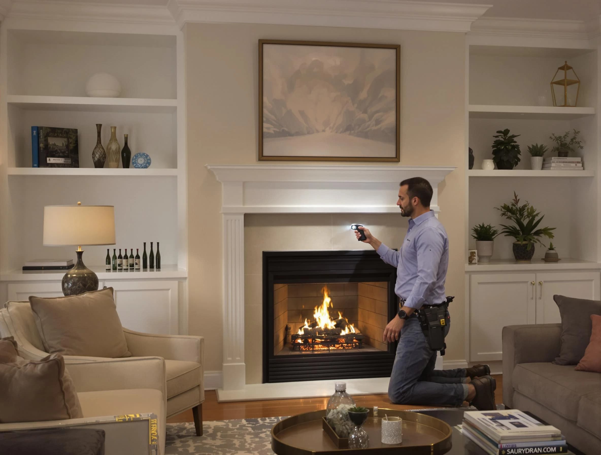 Bluffdale Chimney Sweep conducting a fireplace safety inspection in Bluffdale, UT